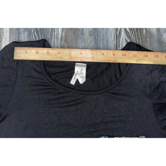 Black Long Sleeve Top with Aztec Sequence Design Lilypad Size S (Plus Size) - Picture 7 of 9